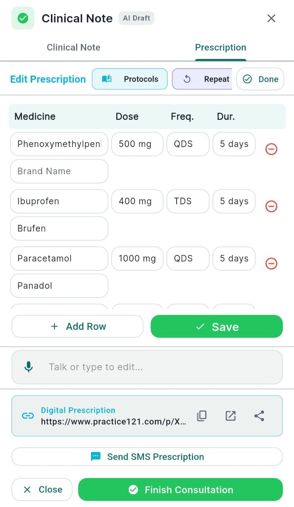 Practice 121 In-Built Prescription Editor